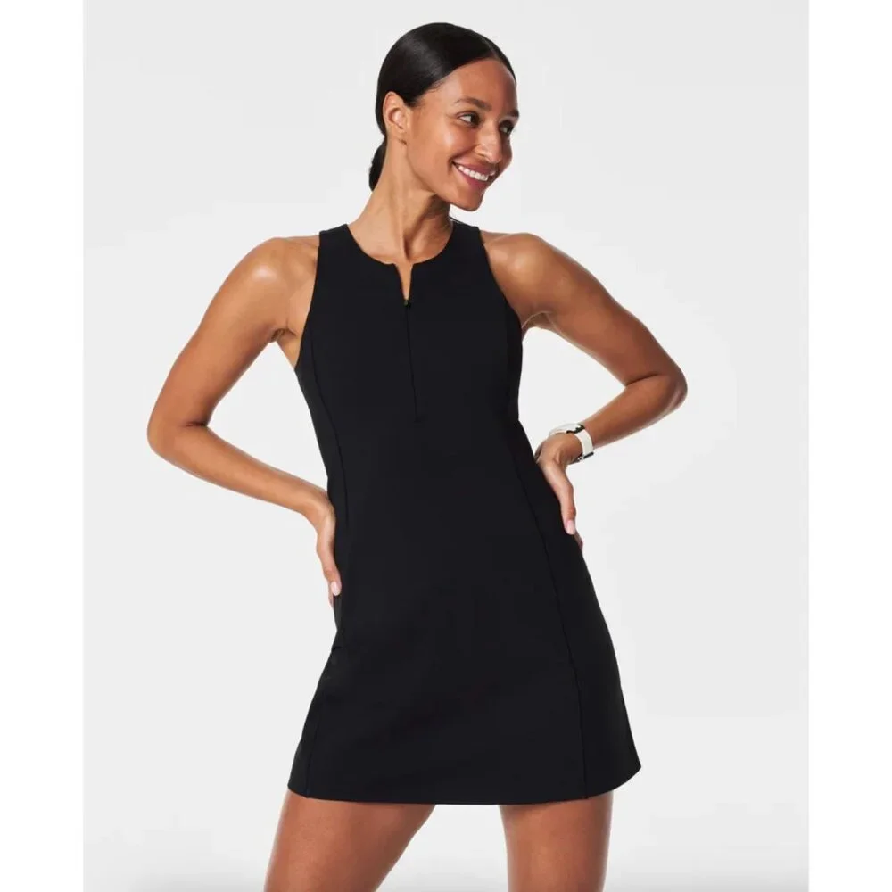 Spanx NWT SPANXshape Get Moving Zip Front Dress Black 1X Racerback Mini